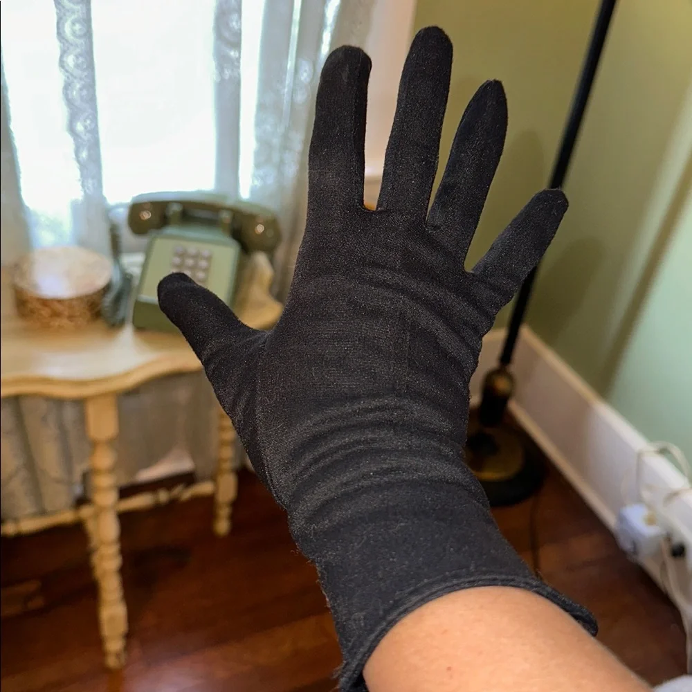 Vintage NWOT Mid Century Black Cloth‎ Gloves